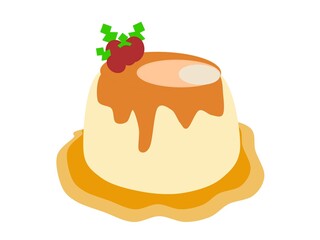 Illustration pudding vanilla and sauce with topping strawberry