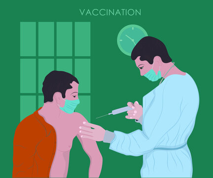 Coronavirus vaccination process of immunization against covid-19, Doctor injecting a patient 
