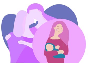 illustration celebration mothers day, woman, children, card