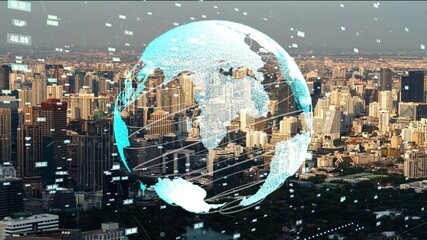 Global connection and the internet network modernization in smart city . Concept of future 5G...