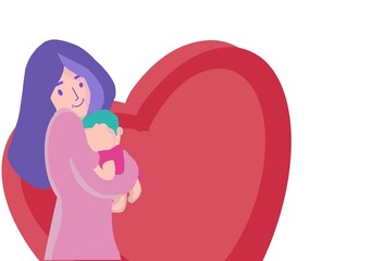 illustration celebration mothers day, woman, children, card