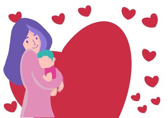 illustration celebration mothers day, woman, children, card