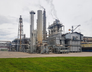 Large-capacity workshop for the production of ammonia of a petrochemical plant. The outer part of...
