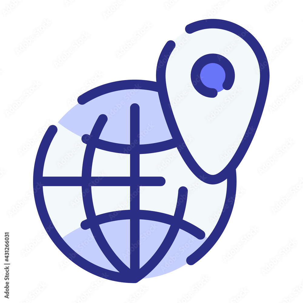 Poster location pin seo internet globe single isolated icon with dash or dashed line style