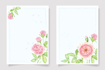 watercolor pink rose flower branch bouquet  wedding invitation card template collection