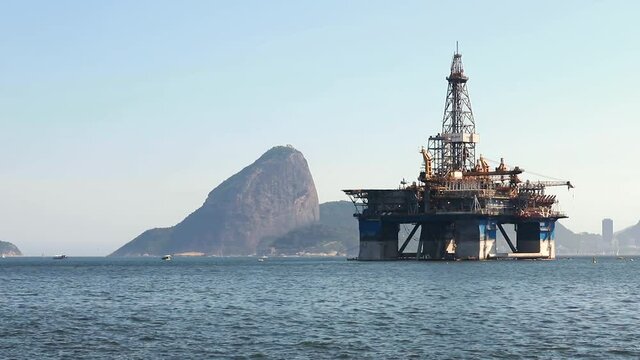 Sea drilling platform. Oil tower. Oil tower floating in the sea.  Rio de Janeiro, Brazil.