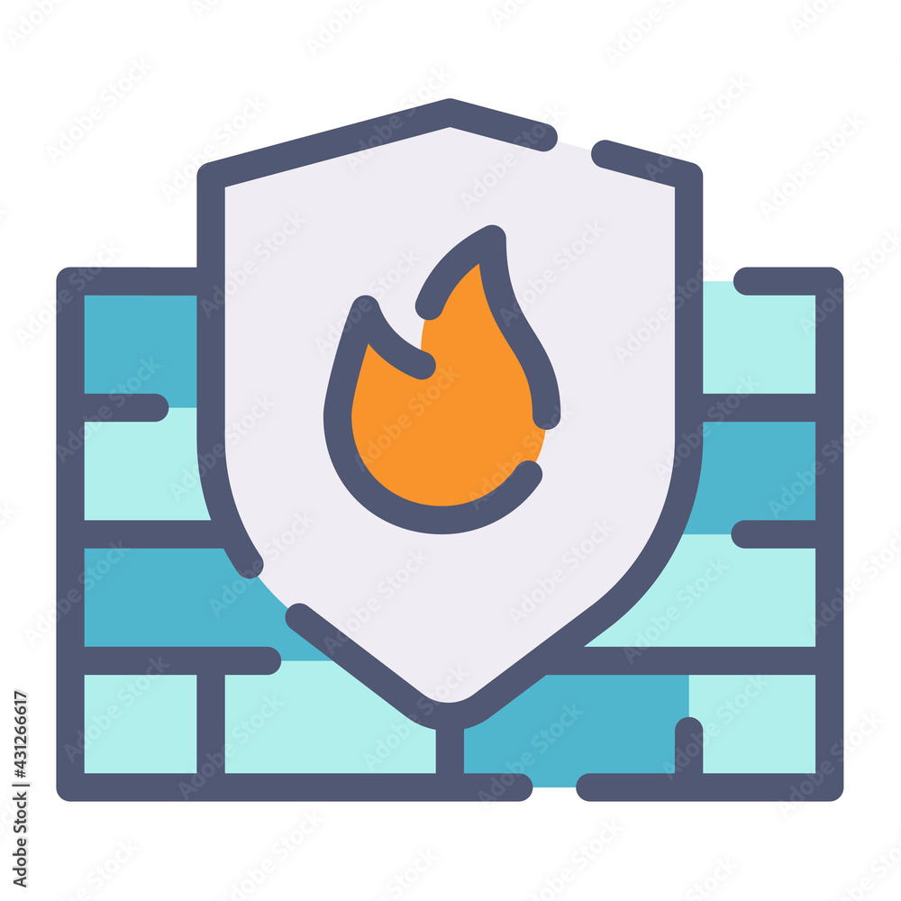 Poster firewall security anti virus protection single isolated icon with flat dash or dashed style