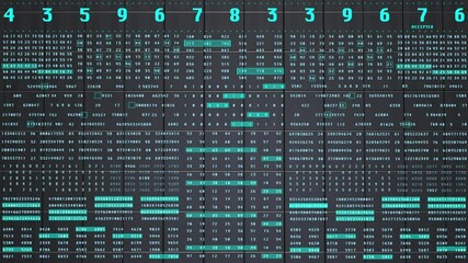 Digital Decimal Number Data Encoder Statistics Random Algorithm Simulation Concept. Virtual Reality Black Cubic 3D Rendering Background. - Powered by Adobe