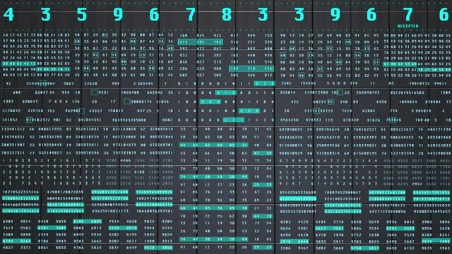 Digital Decimal Number Data Encoder Statistics Random Algorithm Simulation Concept. Virtual Reality Black Cubic 3D Rendering Background.