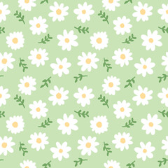 Seamless Pattern with Flower Design on Light Green Background