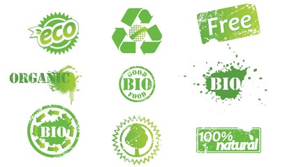 Bio ecology in green environment icons set vector
