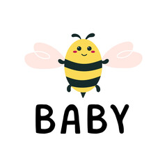 Cute Bees for Baby shower. Bee birthday party. Insect for newborn. Text with funny bumble for invitation. Printable kid card