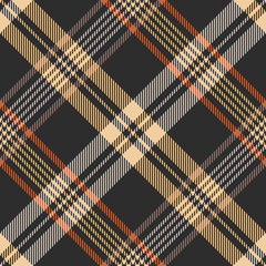 Tartan check pattern in orange, beige, brown. Striped dark plaid graphic vector texture for autumn winter flannel shirt, blanket, duvet cover, other modern everyday fashion fabric design.