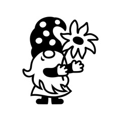 Gnome with flower on white background. Vector illustration.
