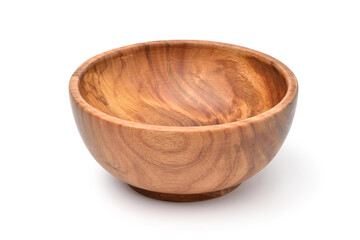 Empty natural wooden bowl isolated on white background. clipping path.