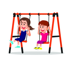 Girls playing on the swing together