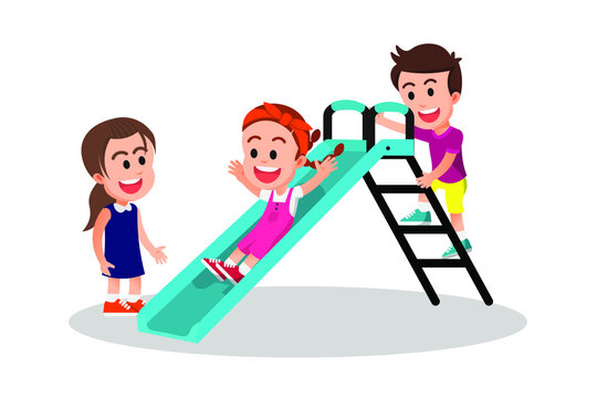 illustration of children who were playing the slide together