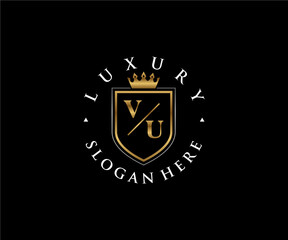 Naklejka na ściany i meble Initial VU Letter Royal Luxury Logo template in vector art for Restaurant, Royalty, Boutique, Cafe, Hotel, Heraldic, Jewelry, Fashion and other vector illustration.