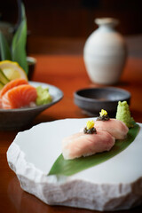 Fototapeta na wymiar Fatty Japanese Tuna Sushi with Caviar 