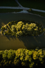 a view of the Weideninsel, a small island in the river Isar, Munich, Germany
