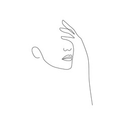 Trendy Line Art Woman Drawing. Minimalistic Black Lines Drawing. Female Face Continuous One Line Abstract Illustration. Modern Scandinavian Design. Vector EPS 10