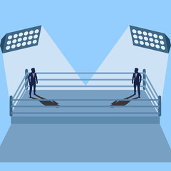 vector business illustration for business competition. Two business people are competing in the boxing ring