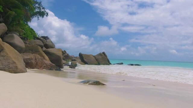 Praslin rocks and beach, beautiful Seychelles Islands