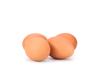 Four fresh eggs from organic farms Isolated on white background
