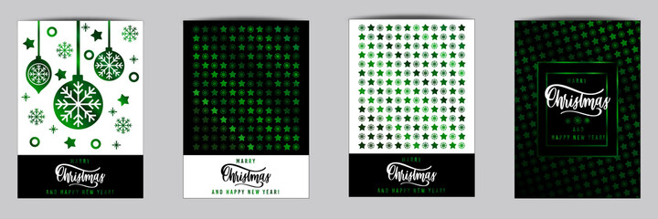 Happy New Year 2022 Greeting Card with Green Metallic Decor, black and white background. Vector Illustration. Merry Christmas Flyer or Poster Design