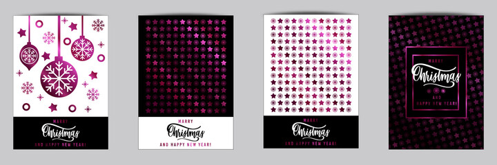 Happy New Year 2022 Greeting Card with Pink Metallic Decor, black and white background. Vector Illustration. Merry Christmas Flyer or Poster Design