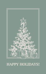 Fototapeta na wymiar Modern Christmas and New Year design with hand drawn Christmas tree. Vector illustration