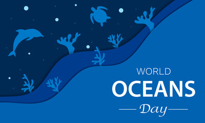 World Oceans Day Dolphin Turtle Coral Vector