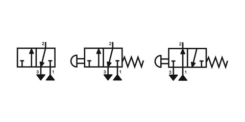Vector illustration symbol directional pneumatic control valves 3-2 way 