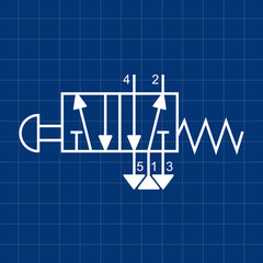 Vector illustration symbol directional pneumatic control valves sets 5-3 way 