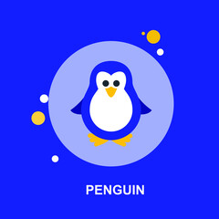 Penguin standing front view with yellow legs and beak flat concept design