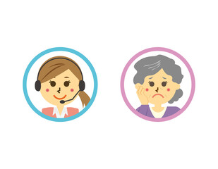 ヘッドセットを付けたテレフォンオペレーターのベクターイラスト　女性