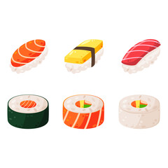 Delicious sushi set  illustration vector, Japanese food Illustration isolated on white