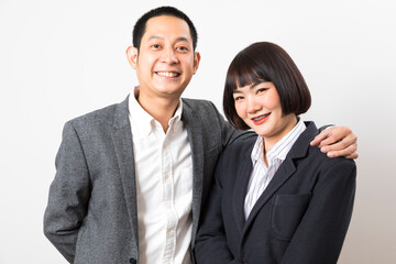 Asians executive businessman and adviser businesswoman standing on white background.