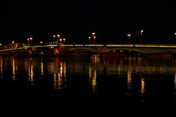 view of St. Petersburg at night, the Neva river and lights