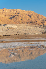 Dead Sea landscape with mountains in the early morning in Israel
