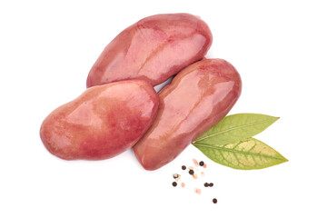 Raw pork kidneys, offals, isolated on white background. High resolution image