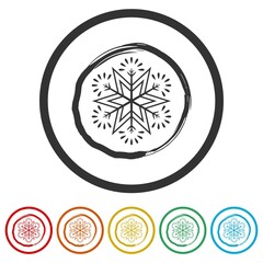 Snowflake ring icon isolated on white background color set