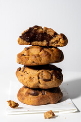Chocolate cookie homemade on white table background.,food concept 