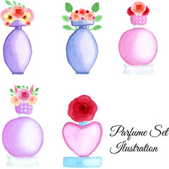 parfume set watercolor with flowers