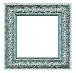 Old vintage blue silver frame isolated on a white background