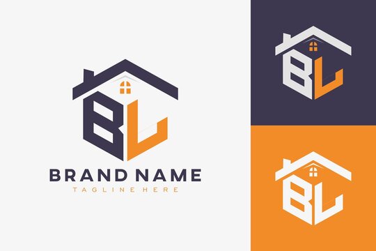 hexagon BL house monogram logo for real estate, property, construction business identity. box shaped home initiral with fav icons vector graphic template