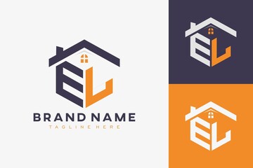 hexagon EL house monogram logo for real estate, property, construction business identity. box shaped home initiral with fav icons vector graphic template - obrazy, fototapety, plakaty