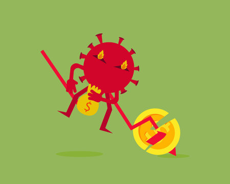 Economy down with Covid-19 crisis concept: there are virus with down arrow. Cartoon vector style  for your design