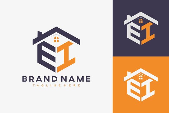 hexagon EI house monogram logo for real estate, property, construction business identity. box shaped home initiral with fav icons vector graphic template