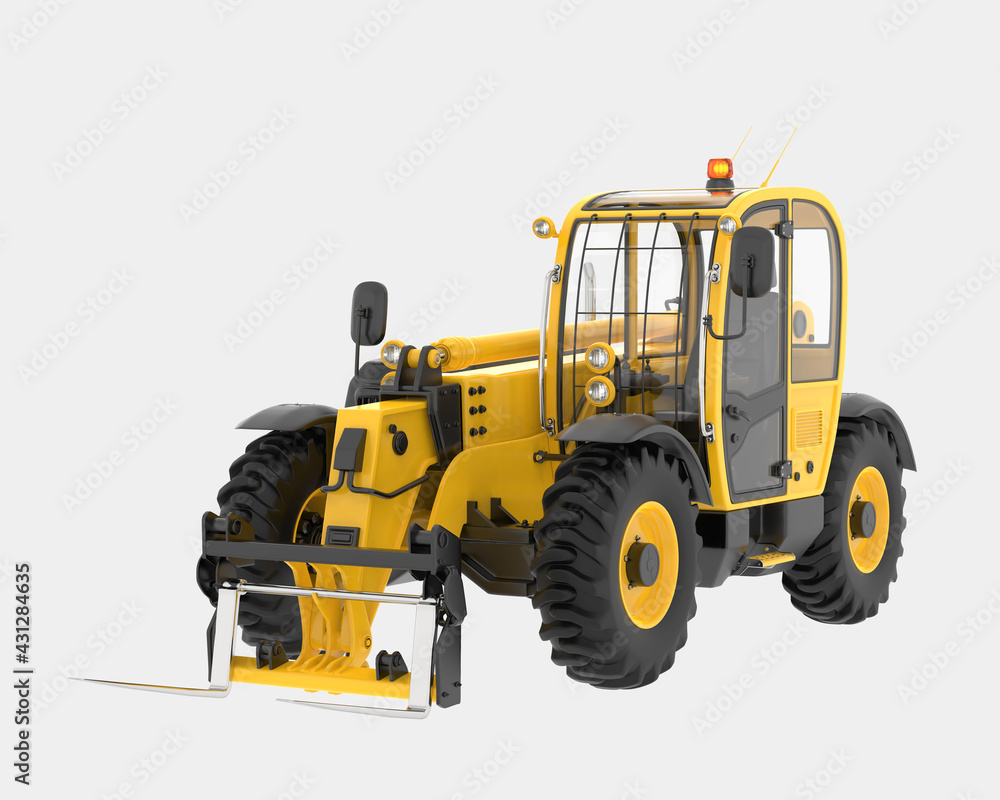 Poster telehandler isolated on background. 3d rendering - illustration